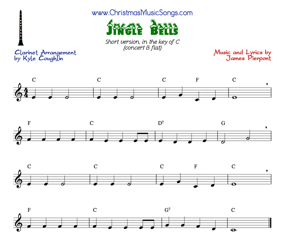 Jingle Bells clarinet sheet music