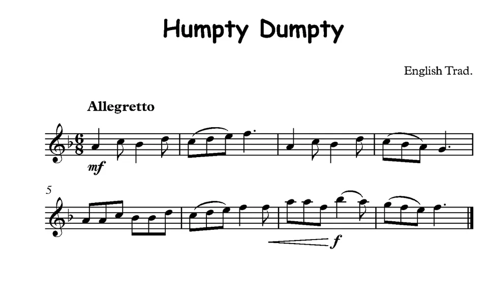 humpty dumpty clarinet sheet music