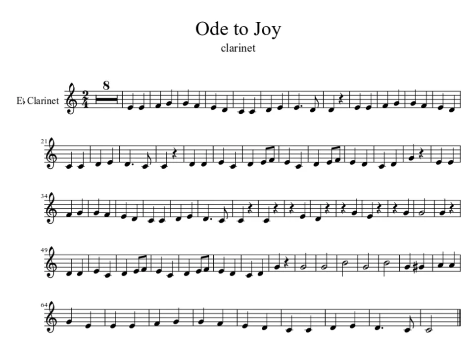 Ode to Joy clarinet sheet music