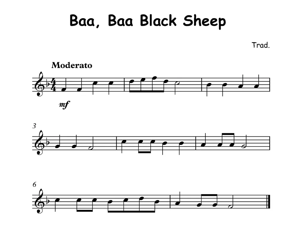 Baa Baa, Black Sheep clarinet sheet music