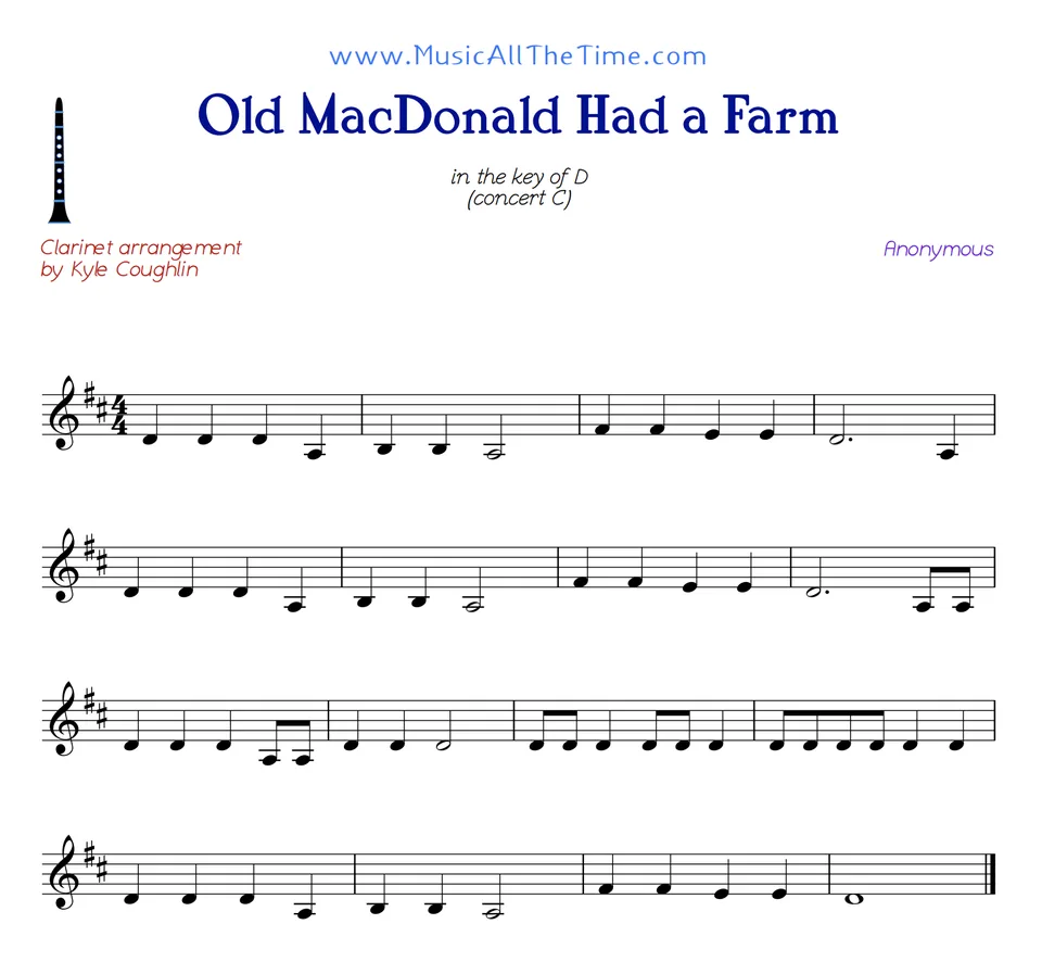 Old MacDonald Had a Farm clarinet sheet music