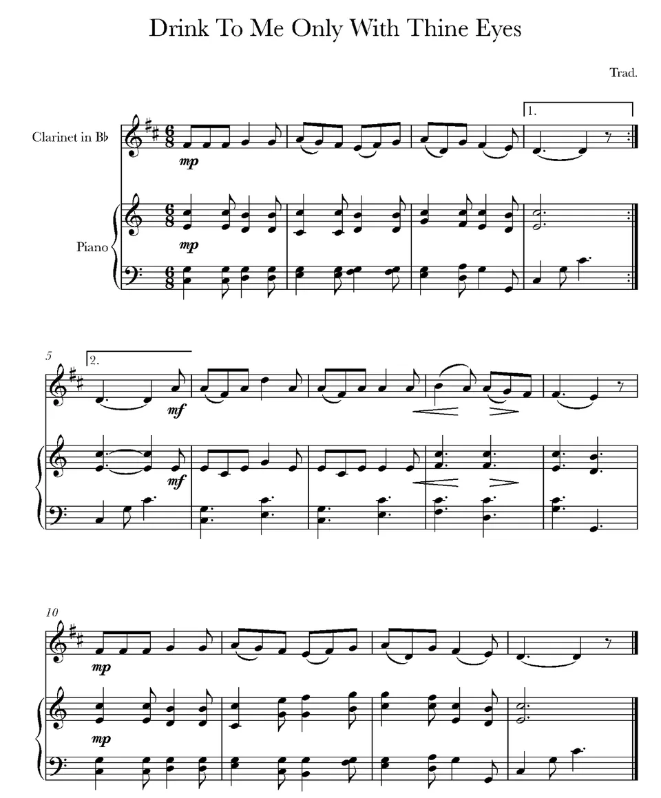 Drink To Me Only With Thine Eyes clarinet sheet music