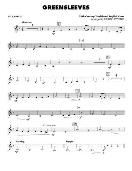 Greensleeves clarinet sheet music