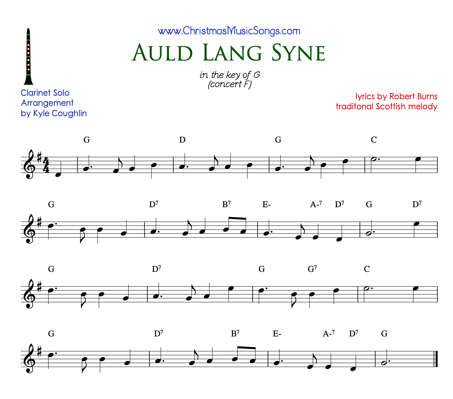 Auld Lang Syne clarinet sheet music