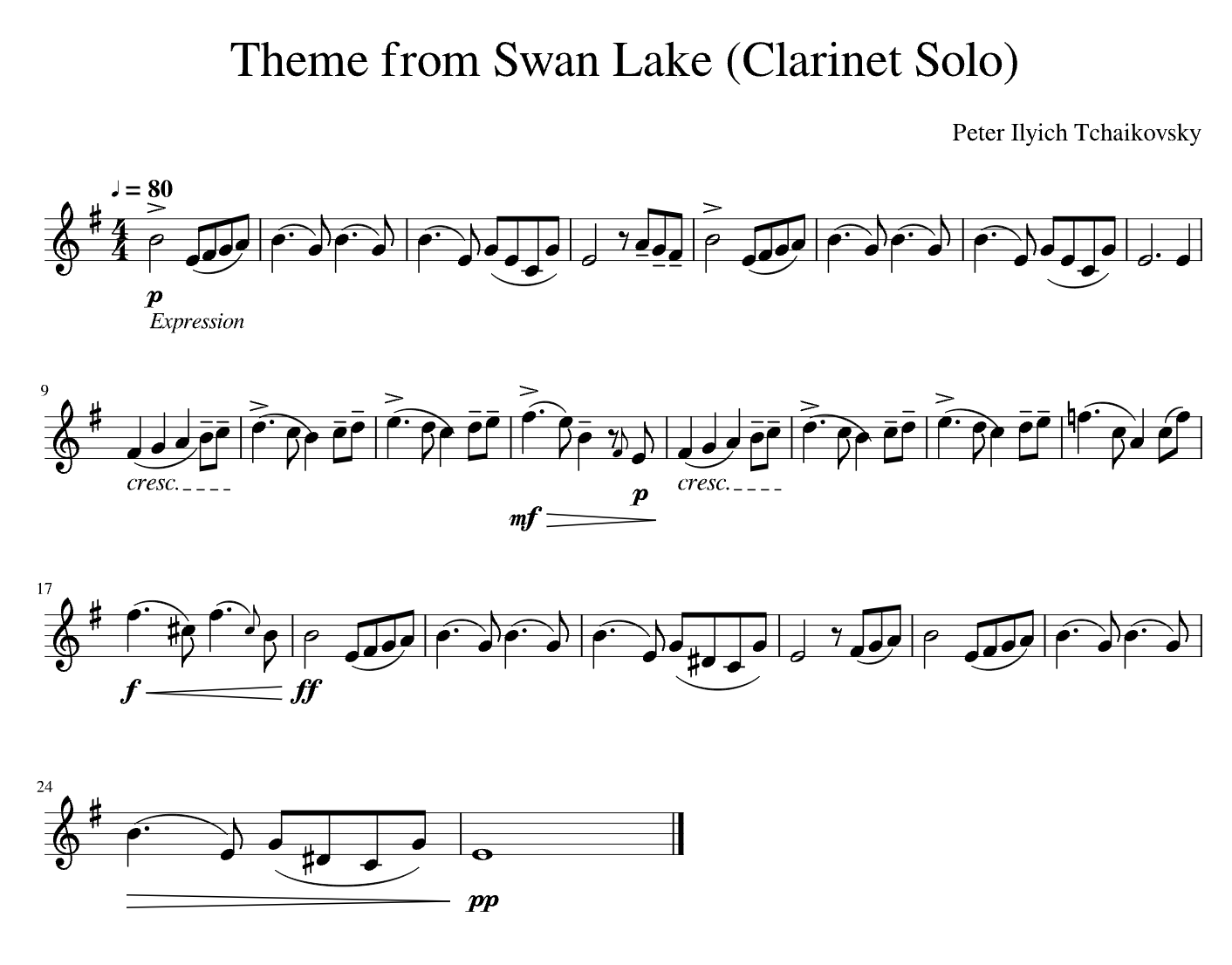 Swan Lake clarinet sheet music
