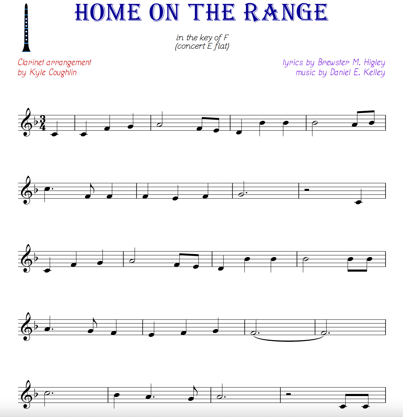 Home on the Range clarinet sheet music