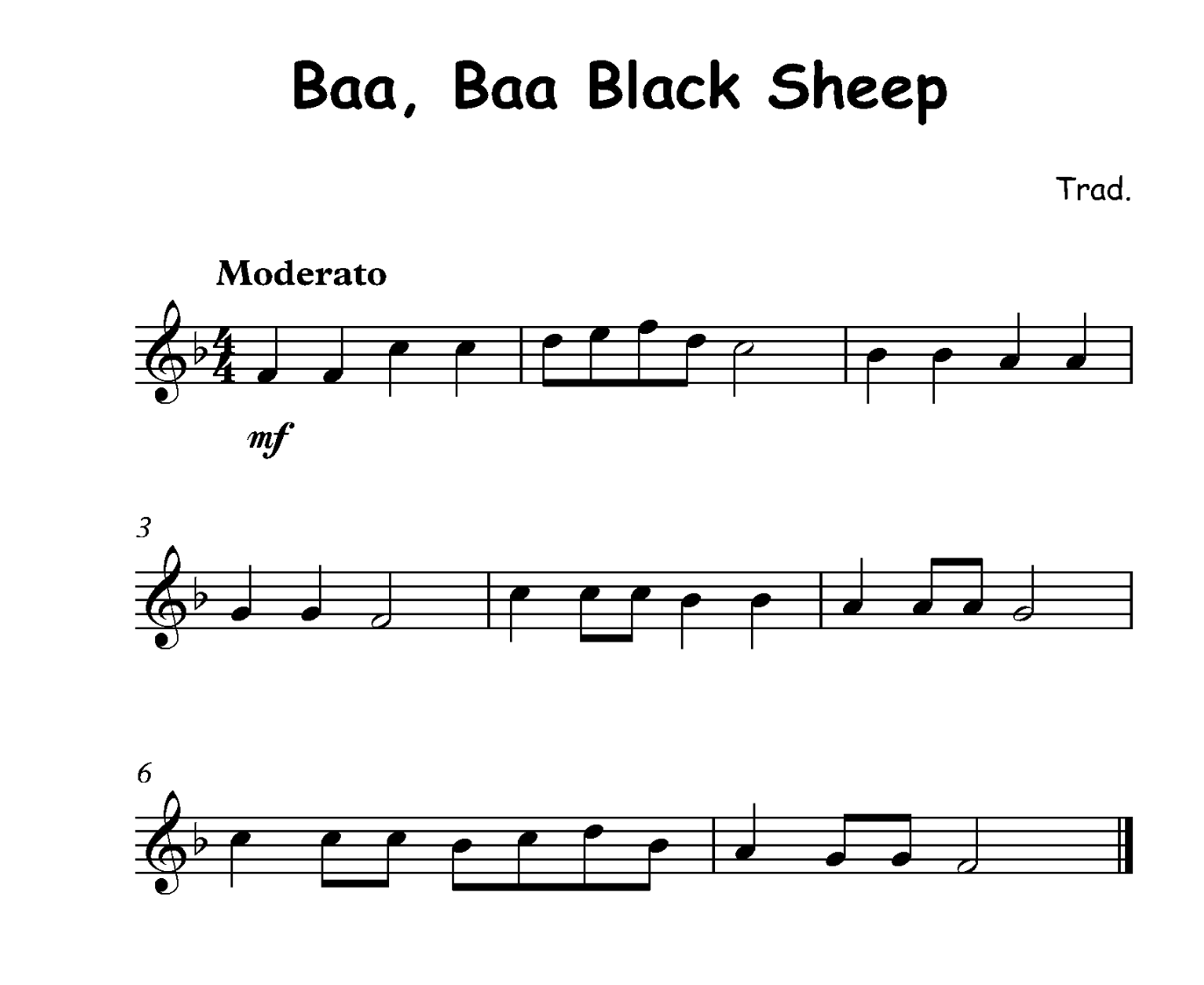 Baa Baa, Black Sheep clarinet sheet music