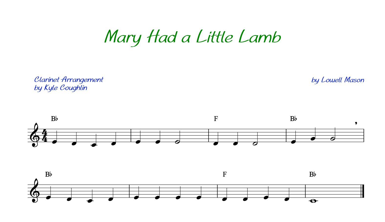 Mary Had a Little Lamb clarinet sheet music