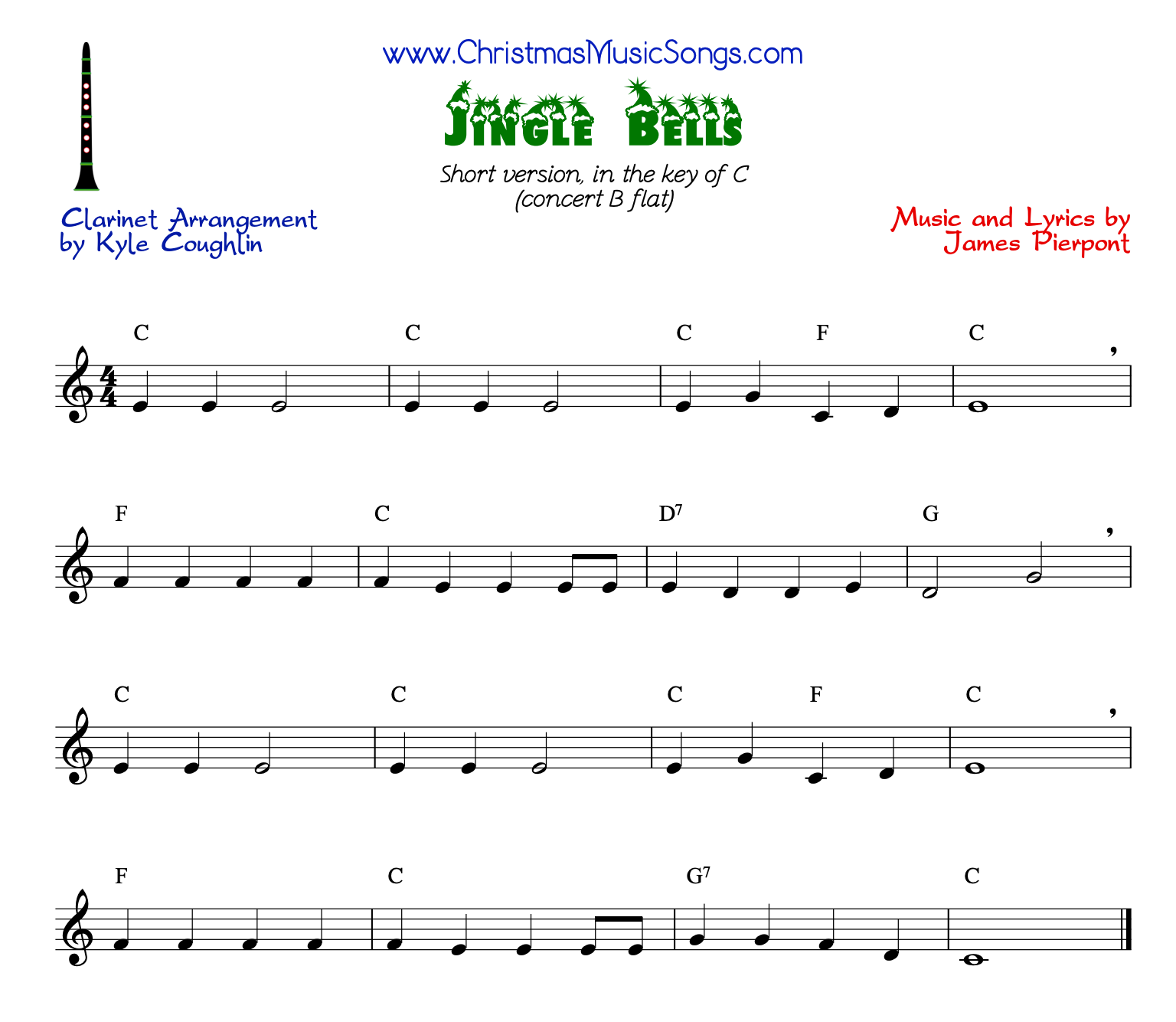 Jingle Bells clarinet sheet music