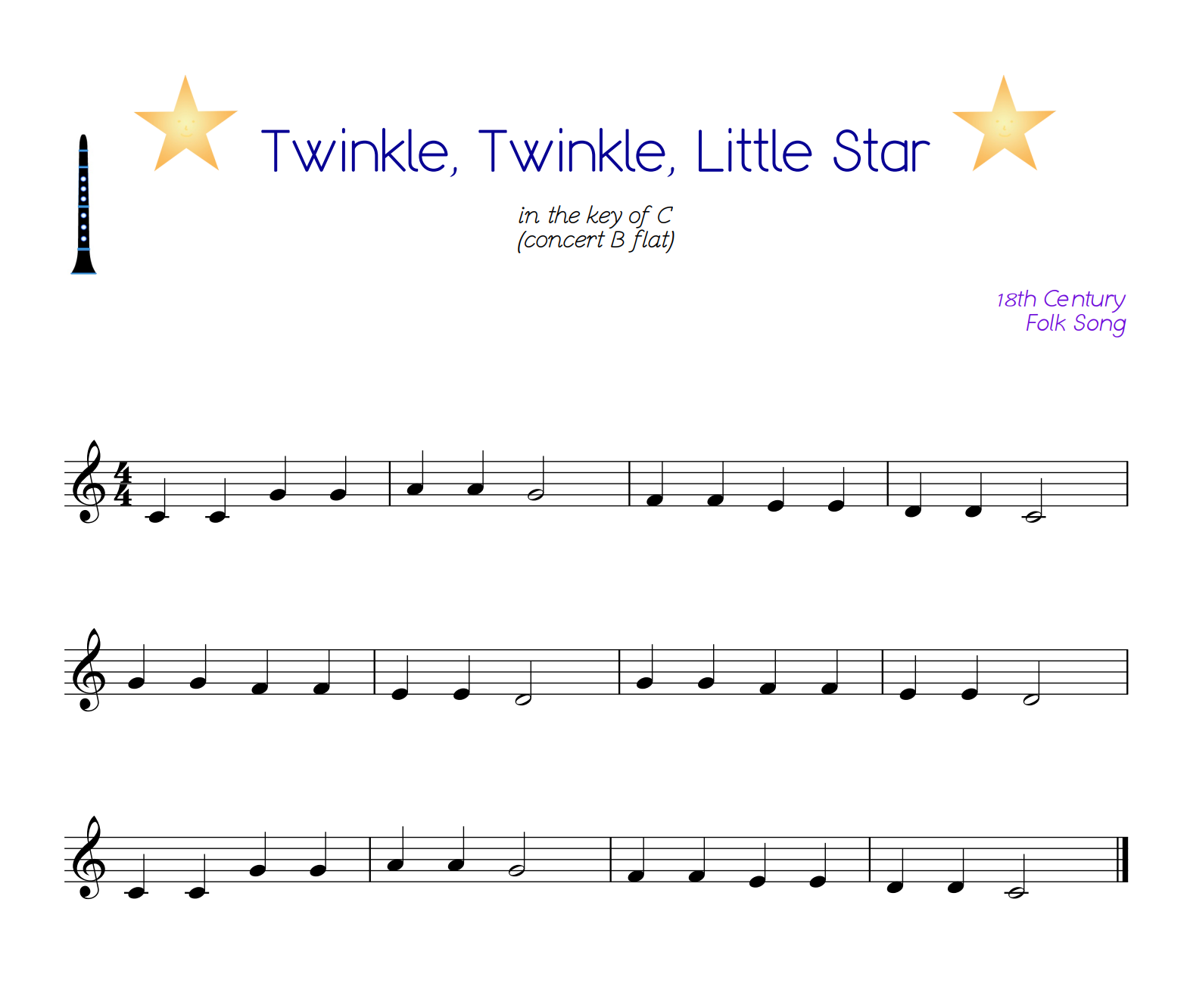 Twinkle, Twinkle, Little Star clarinet sheet music