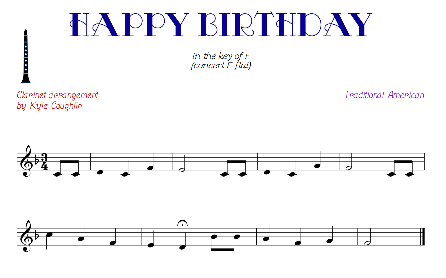 Happy Birthday clarinet sheet music